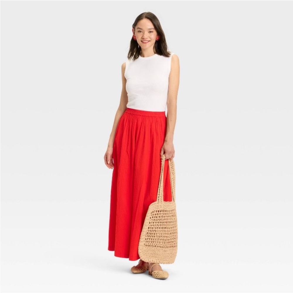 Women's Maxi Picnic A-Line Skirt - A New Day™ Red M new 🆕 - Picture 1 of 7